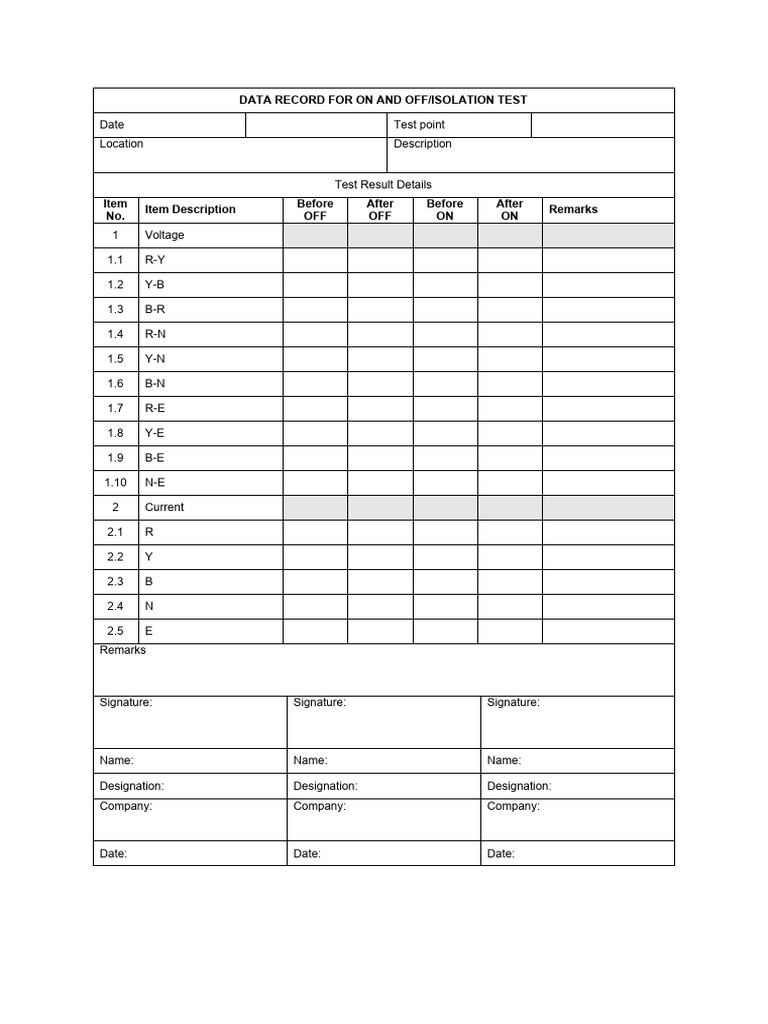 On/Off Isolation Test Data Record | PDF | Electric Current | Electronic ...