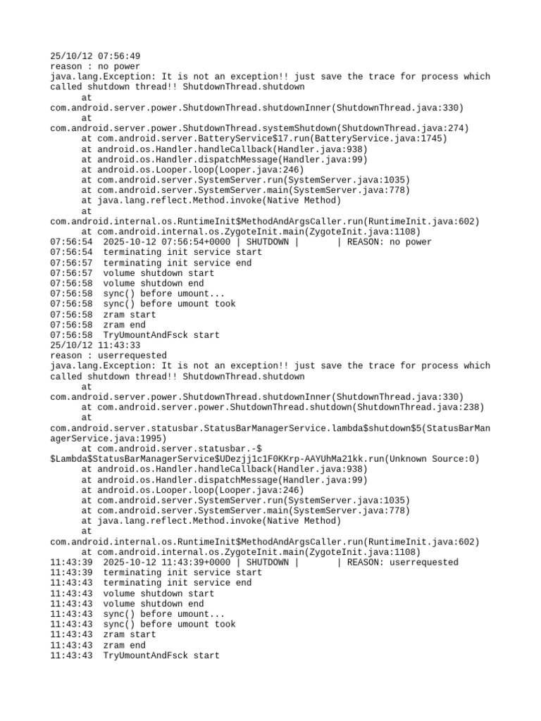 Android Shutdown Reasons Log Analysis | PDF | Computing | Software
