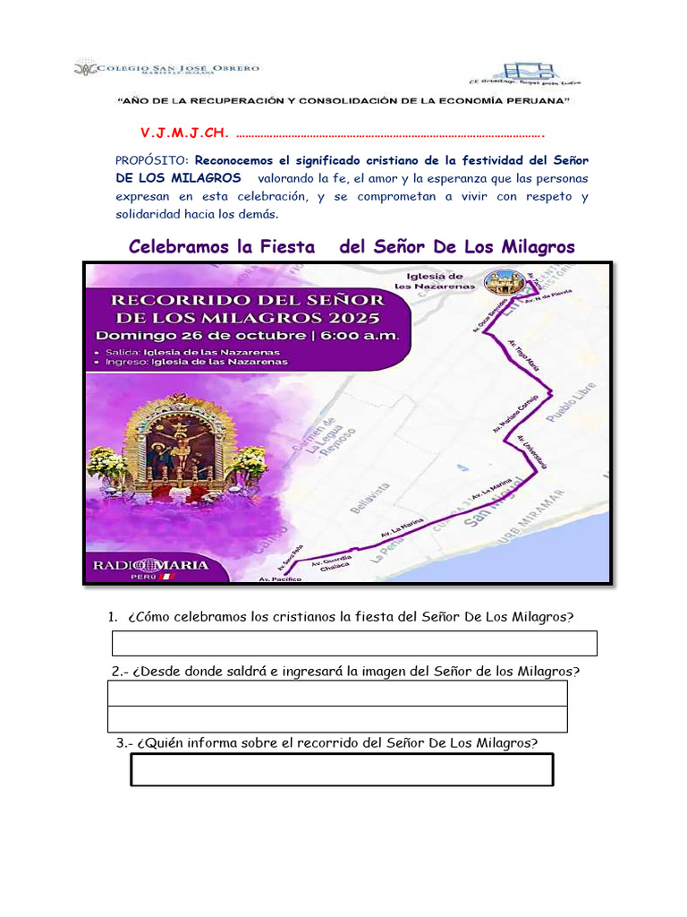 3ro Celebramos La Festividad Del Señor de Los Milagros | PDF