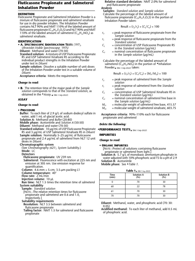 Fluticasone Propionate and Salmeterol Inhalation Powder | PDF ...