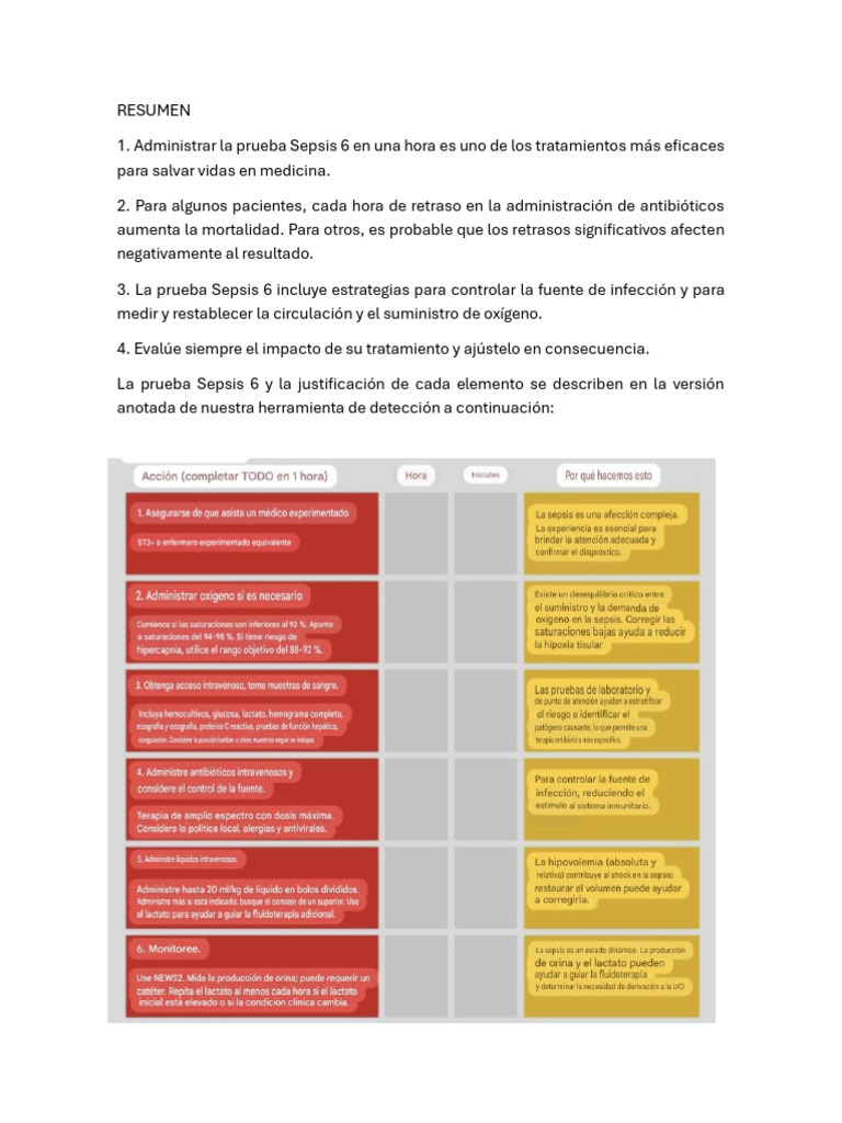 Protocolo Sepsis 6: Tratamiento Efectivo | PDF | Leucocito | Septicemia