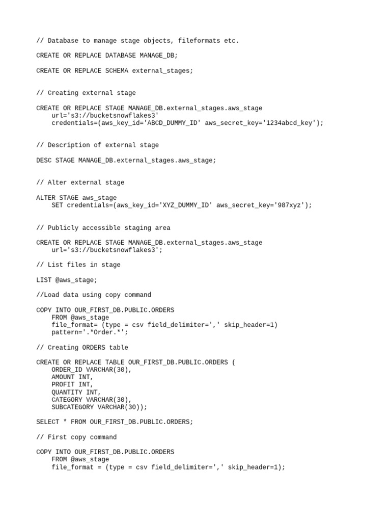 Managing Snowflake Stages and Data Copy | PDF | Comma Separated Values ...