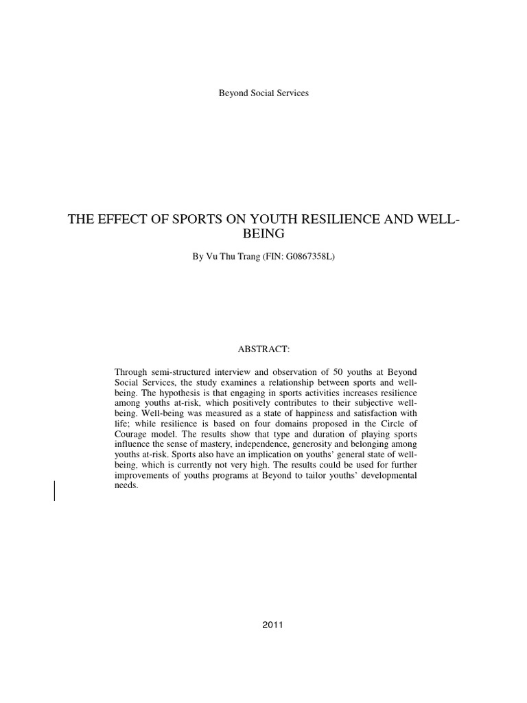 Effect of Sports On Youth Resilience and Wellbeing | PDF | Well Being ...