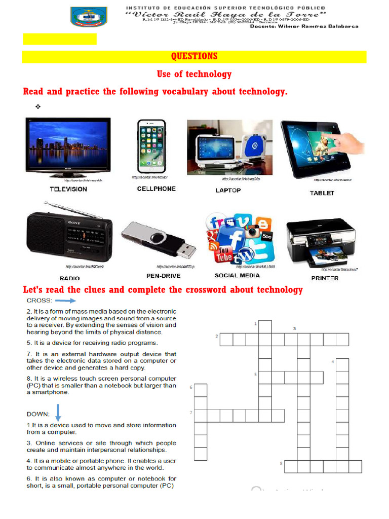 Technology Vocabulary and Questions Practice | PDF