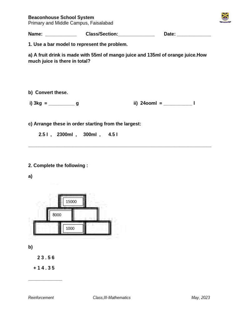 WK SHT Solving Problems + Area+Measures | PDF