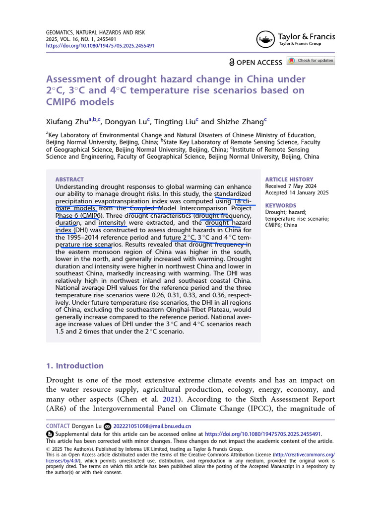 Drought Hazard Assessment in China | PDF | General Circulation Model ...