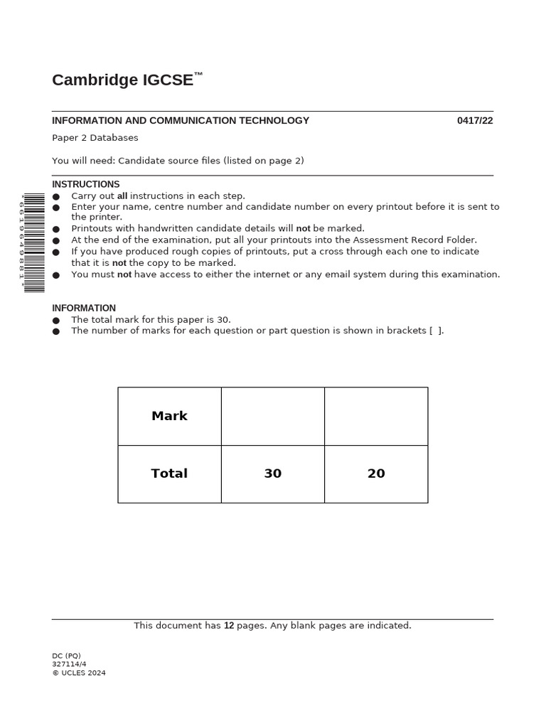 Cambridge IGCSE ICT Database Exam Guide | PDF | Comma Separated Values ...