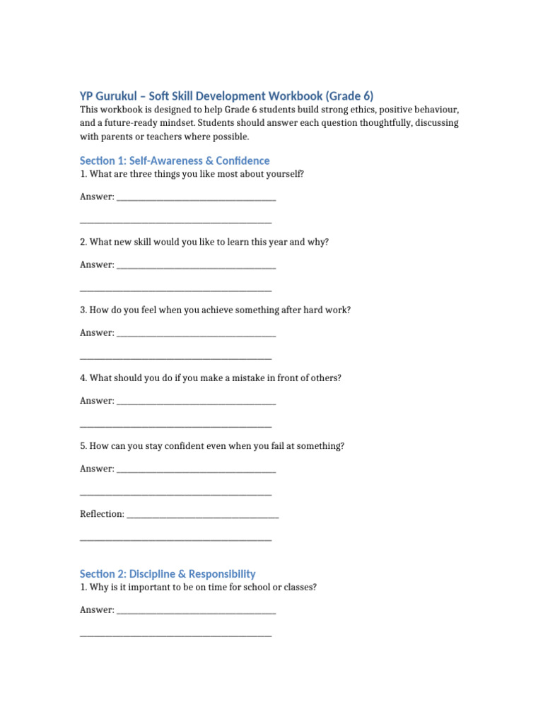 Grade 6 Soft Skills Workbook | PDF | Social Psychology | Psychological ...