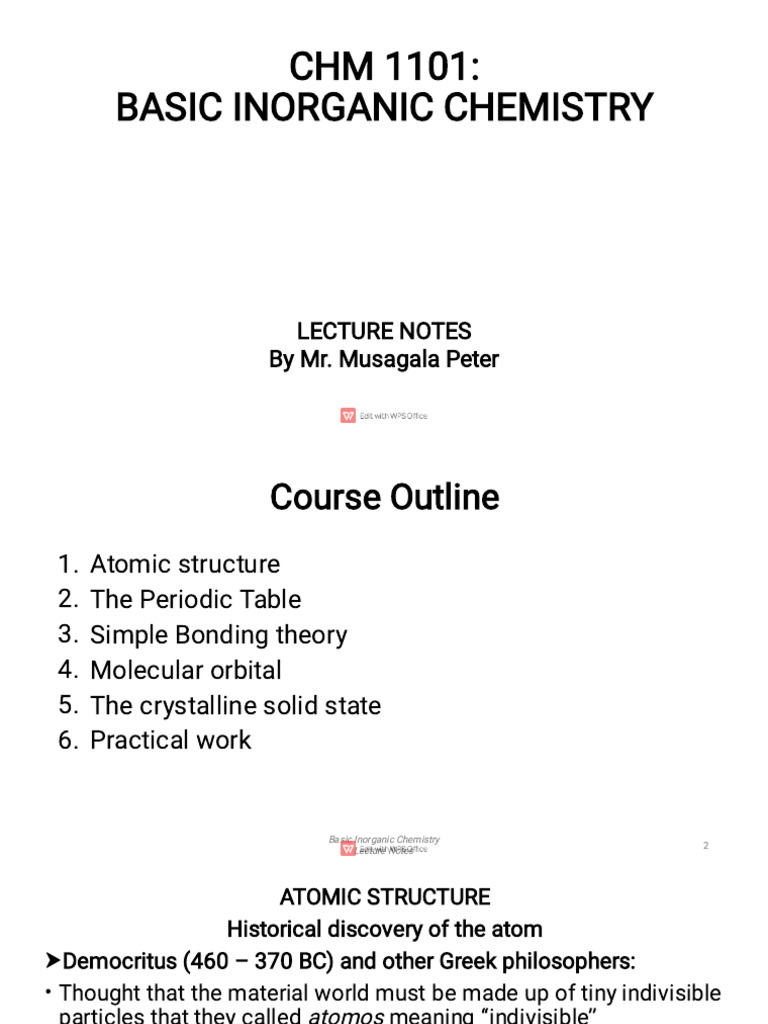 Inorganic Chemistry Lecture Notes | PDF | Chemical Bond | Ion