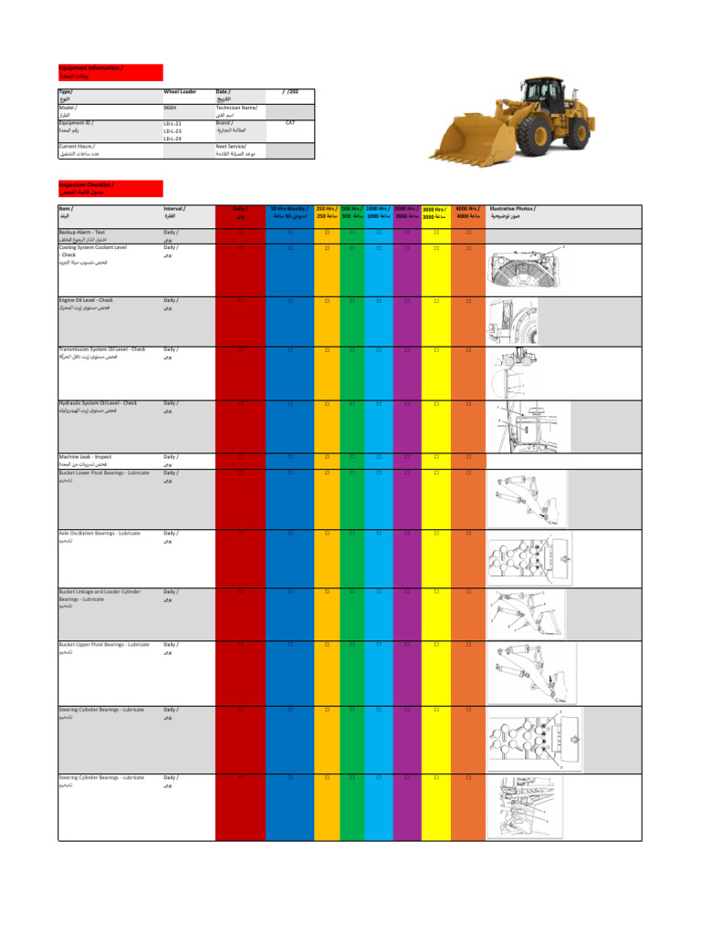 CAT 966H Wheel Loader Maintenance Checklist | PDF | Axle | Bearing ...