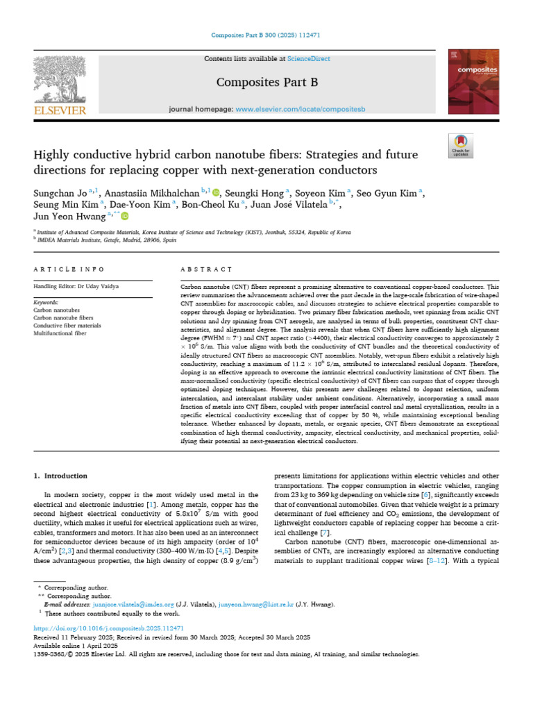 Hybrid Carbon Nanotube Fibers as Conductors | PDF | Carbon Nanotube ...