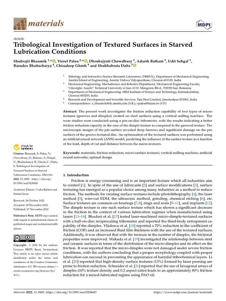Tribological Study of Textured Surfaces | PDF | Friction | Wear