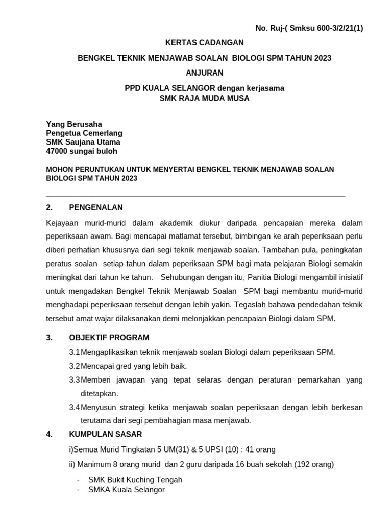 Kertas Cadangan - Teknik Jawab k2 - Raja Muda Musa 2023 | PDF