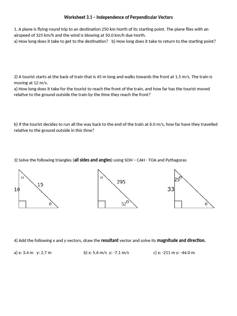 Perpendicular Vectors Worksheet Solutions | PDF