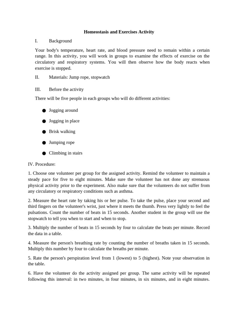 Effects of Exercise on Homeostasis | PDF | Heart Rate | Pulse