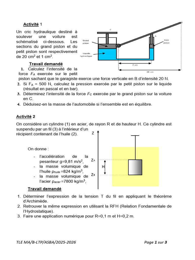 Calculs de forces et débits en hydraulique | PDF | Pression | Gaz