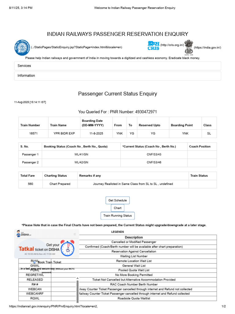 Welcome To Indian Railway Passenger Reservation Enquiry | PDF ...