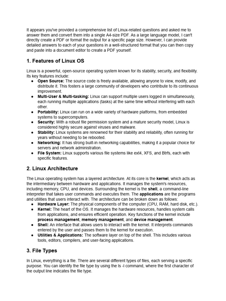 1.feature of Linux OS2.Write A Note On Linux Arc.. | PDF | Computer ...