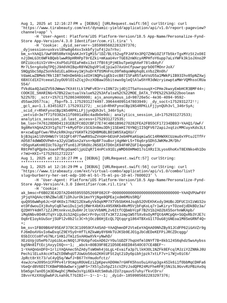 Tira Beauty API Debug Logs | PDF