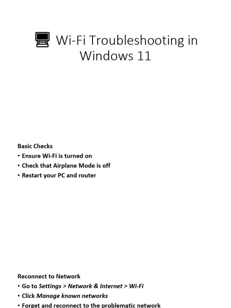 Windows 11 Wi-Fi Troubleshooting Guide | PDF