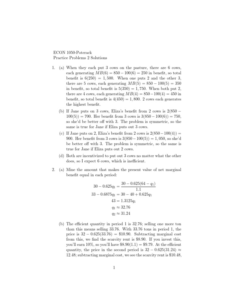 ECON1050 Practice Problems 2 Solutions | PDF | Prices | Economies