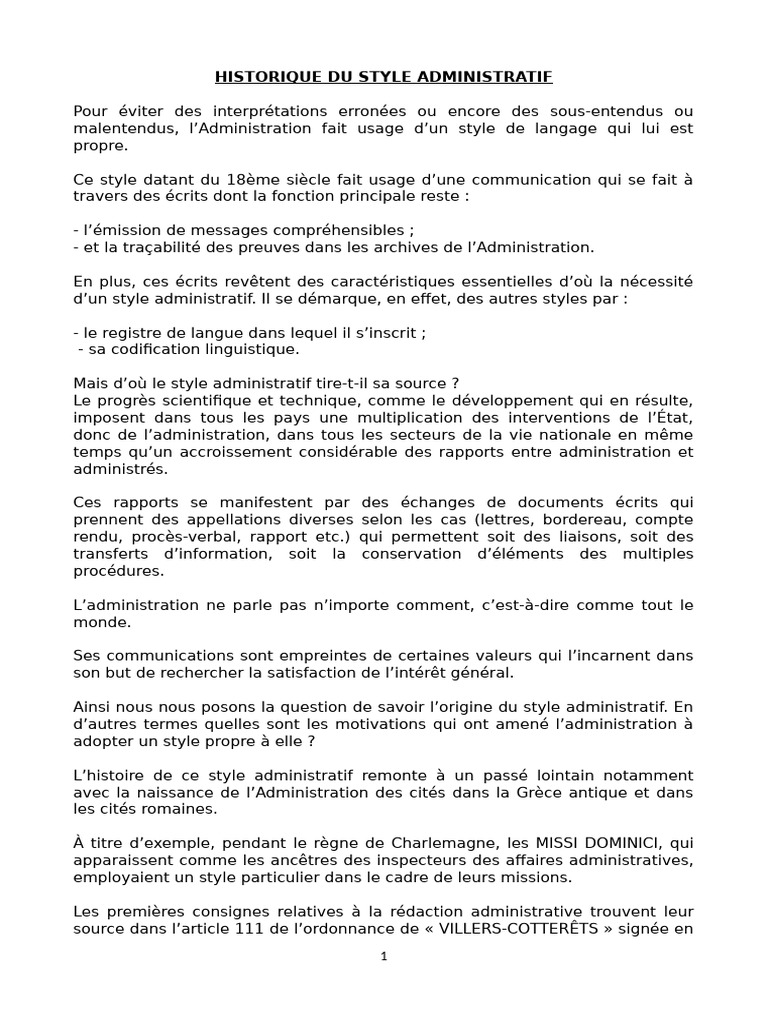 Histoire du Style Administratif | PDF