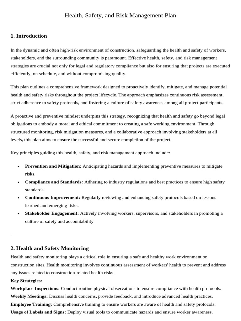 Construction Health and Safety Plan | PDF | Occupational Safety And ...