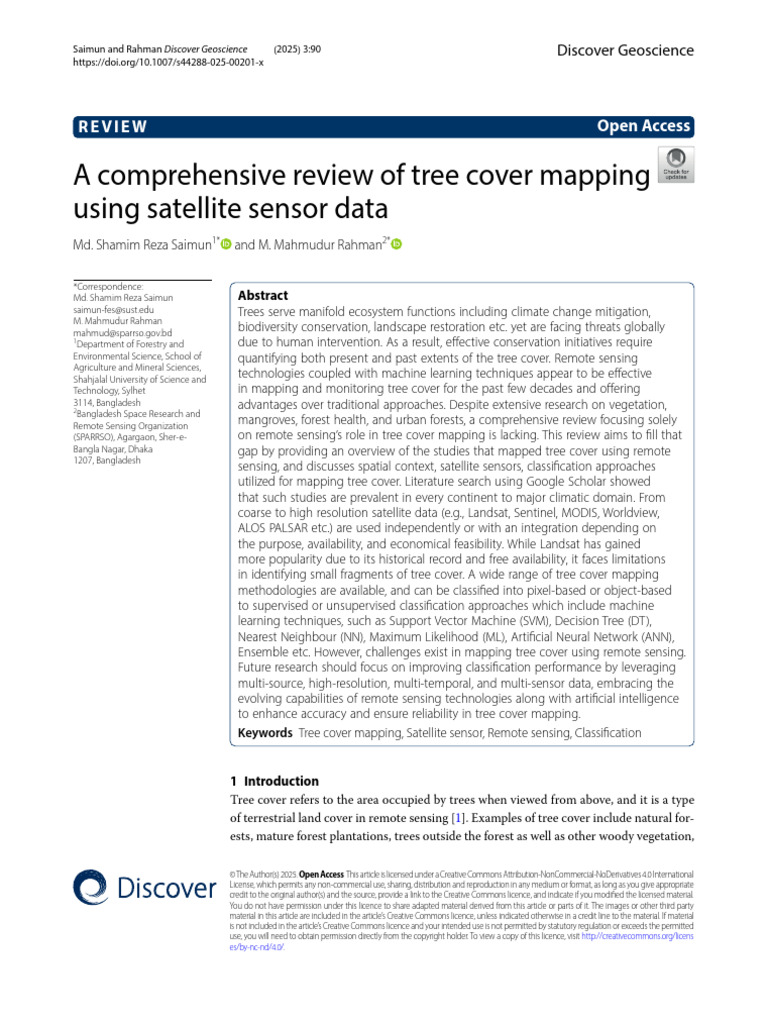 Tree Cover Mapping via Satellite Data | PDF | Forests | Remote Sensing