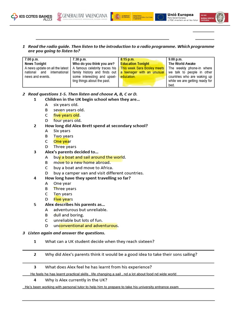 Listening Test Simulation Exercise | PDF