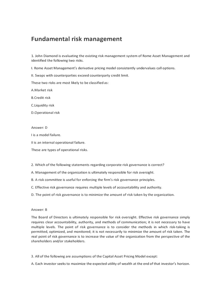 Fundamental Risk Management | PDF | Financial Risk | Sharpe Ratio