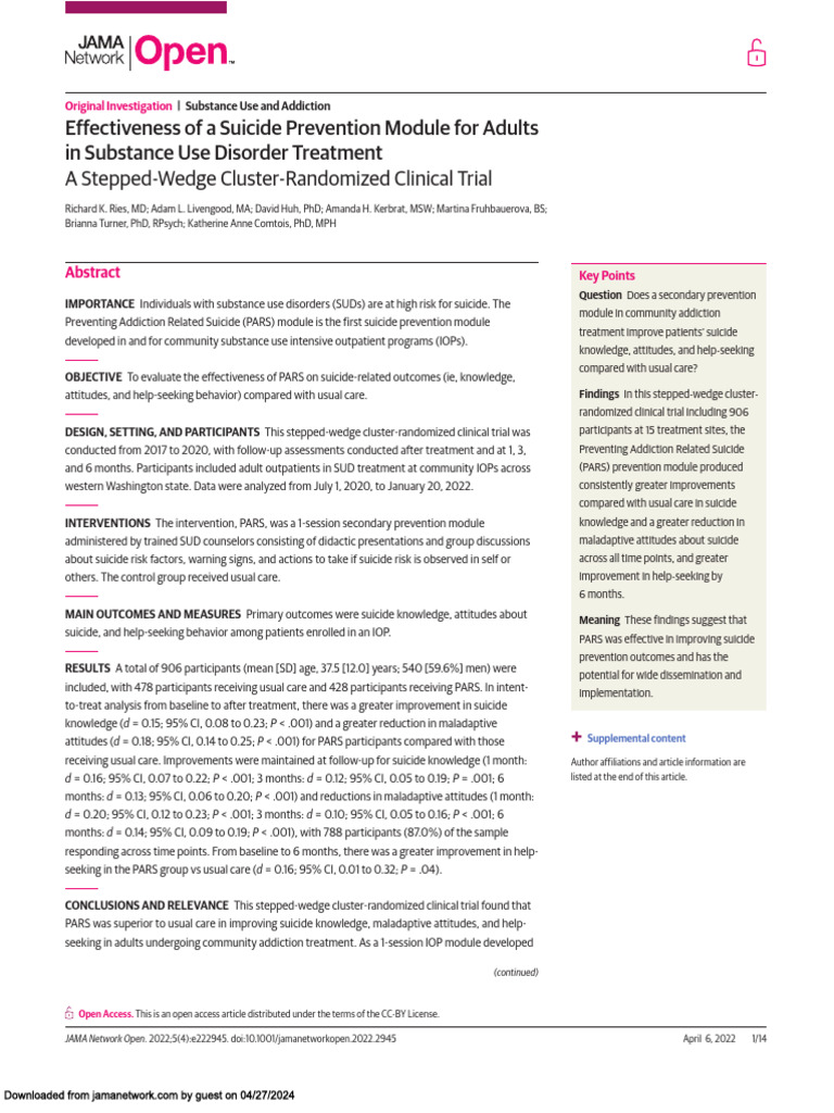 Suicide Prevention in Substance Use Treatment | PDF | Substance Use ...