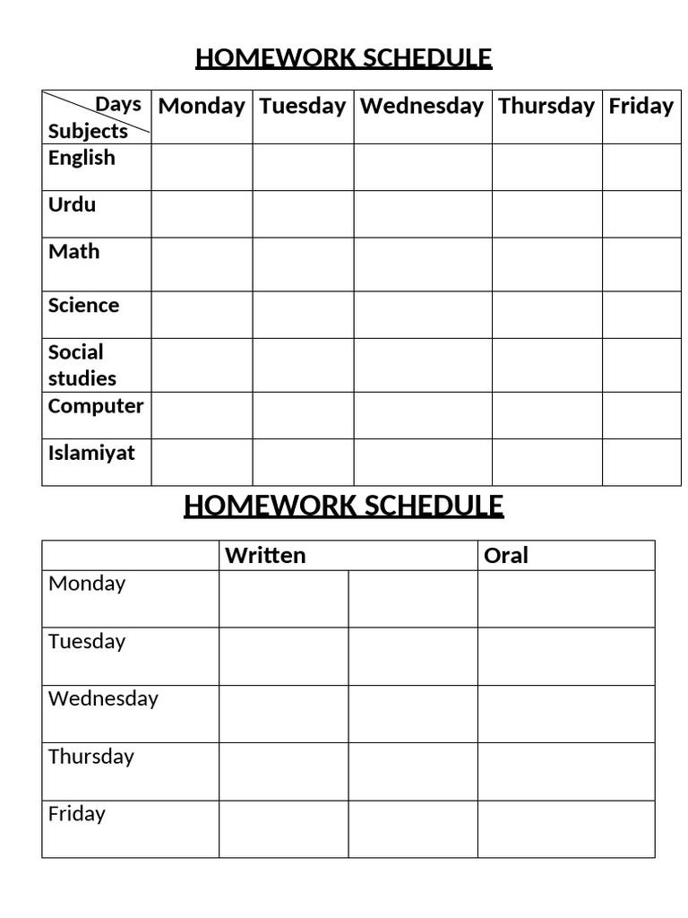 Homework Schedule 2024 | PDF