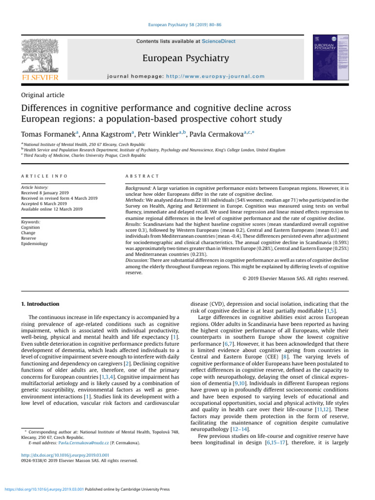 Differences in Cognitive Performance and Cognitive Decline Across ...