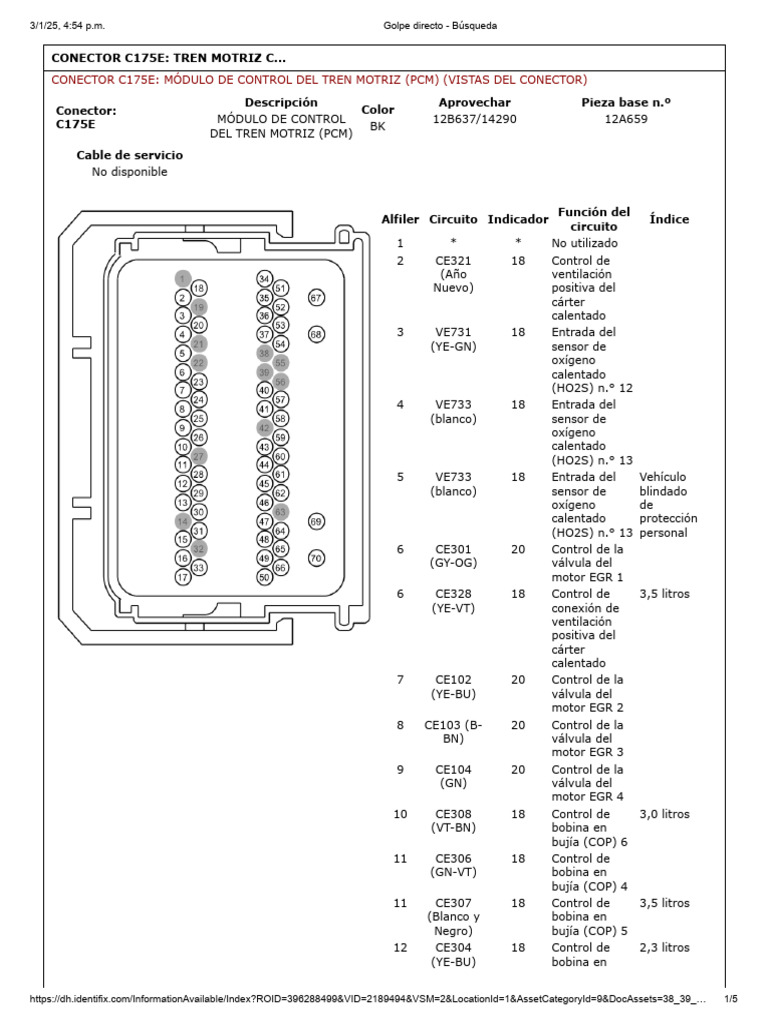 Conector C175E: Módulo PCM Detalles | PDF | Acelerador | Inyección de ...