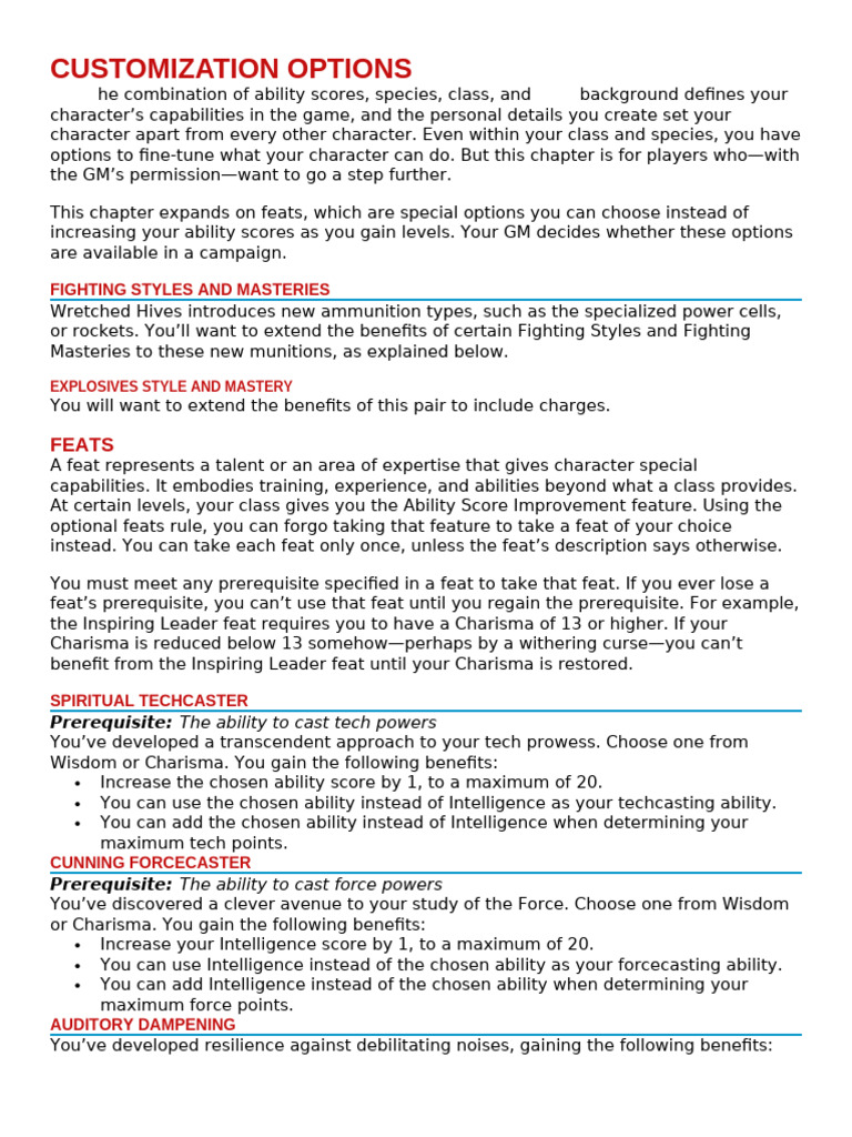 Customization Options SW5e | PDF