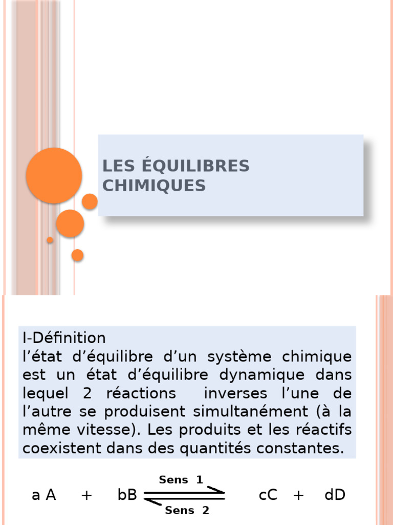 Équilibres chimiques et leurs lois | PDF | Équilibre chimique | Chimie ...