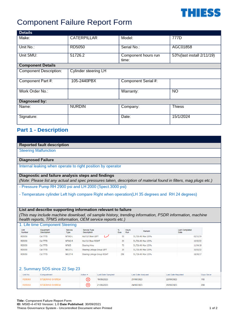 Caterpillar 777D Steering Failure Report | PDF