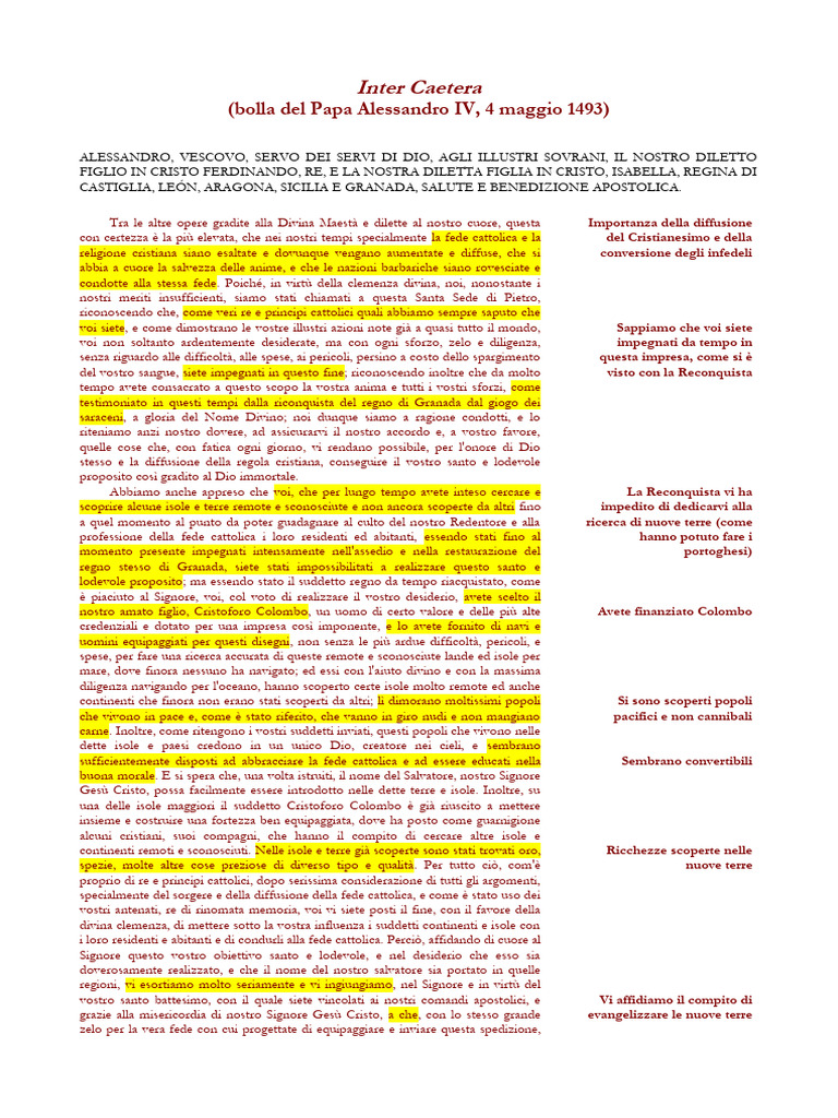 Bolla Papale Inter Caetera | PDF