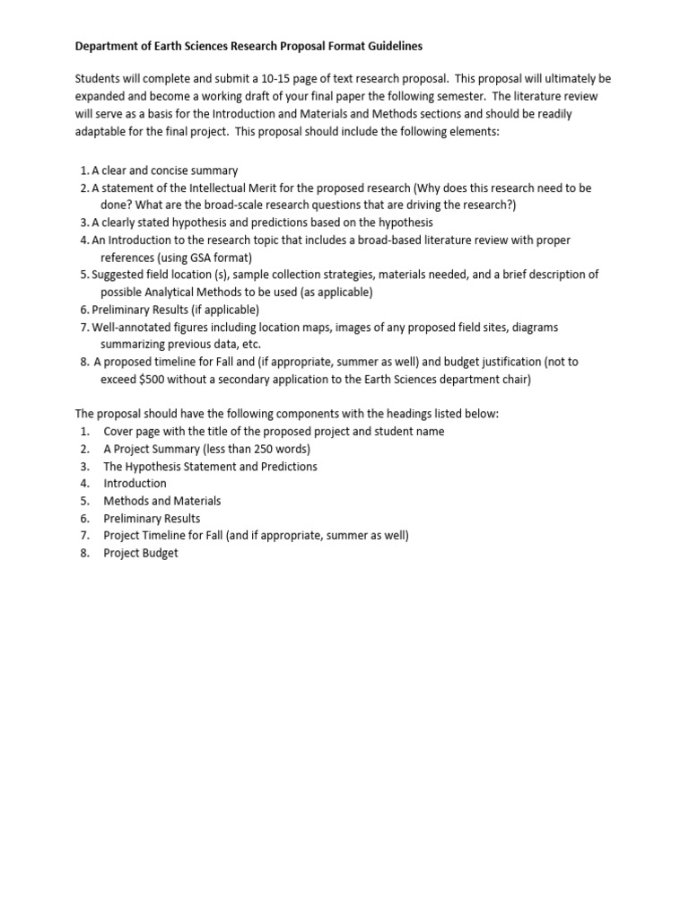 Department of Earth Sciences Research Proposal Format Guidelines ...