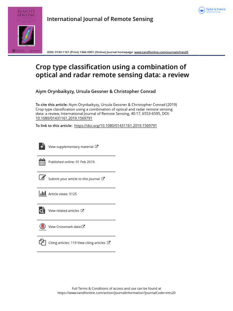 Crop Type Classification Using A Combination of Optical and Radar ...