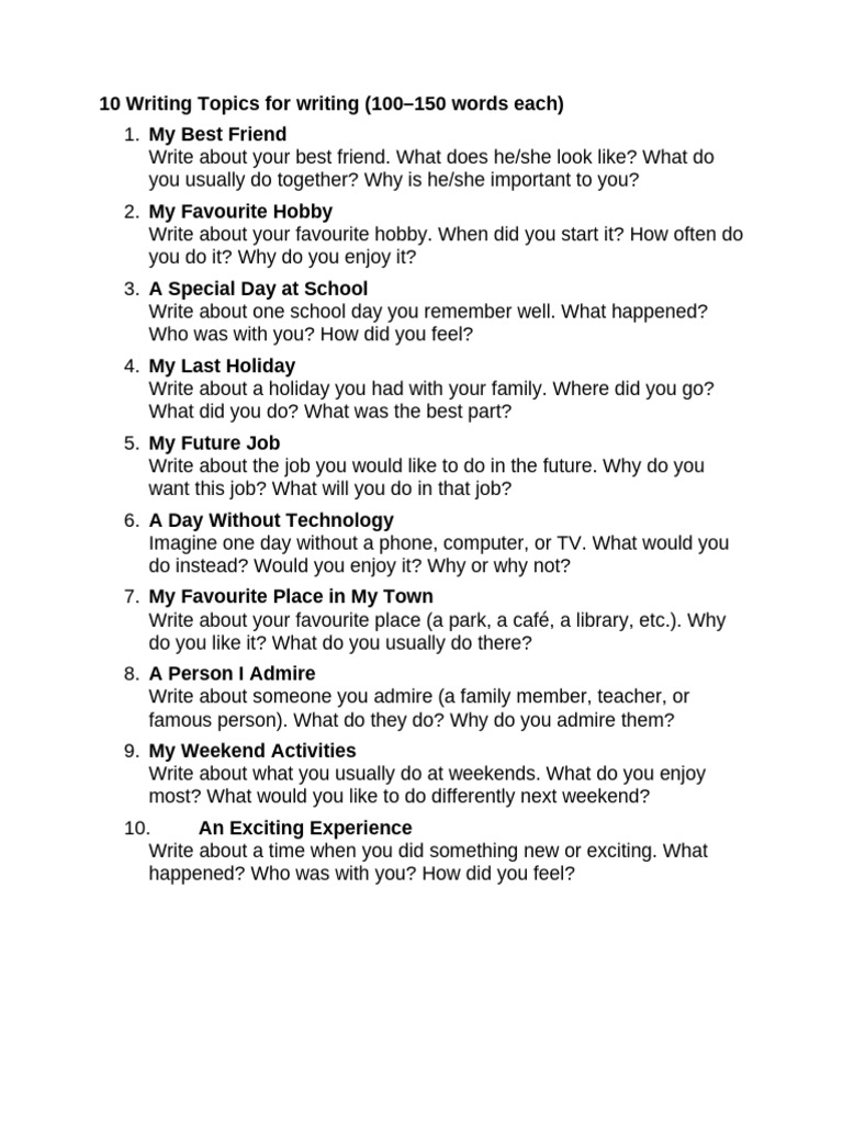 A2 Writing Topics for Practice | PDF | Linguistics