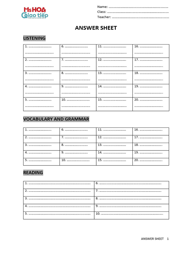 Answer Sheet | PDF