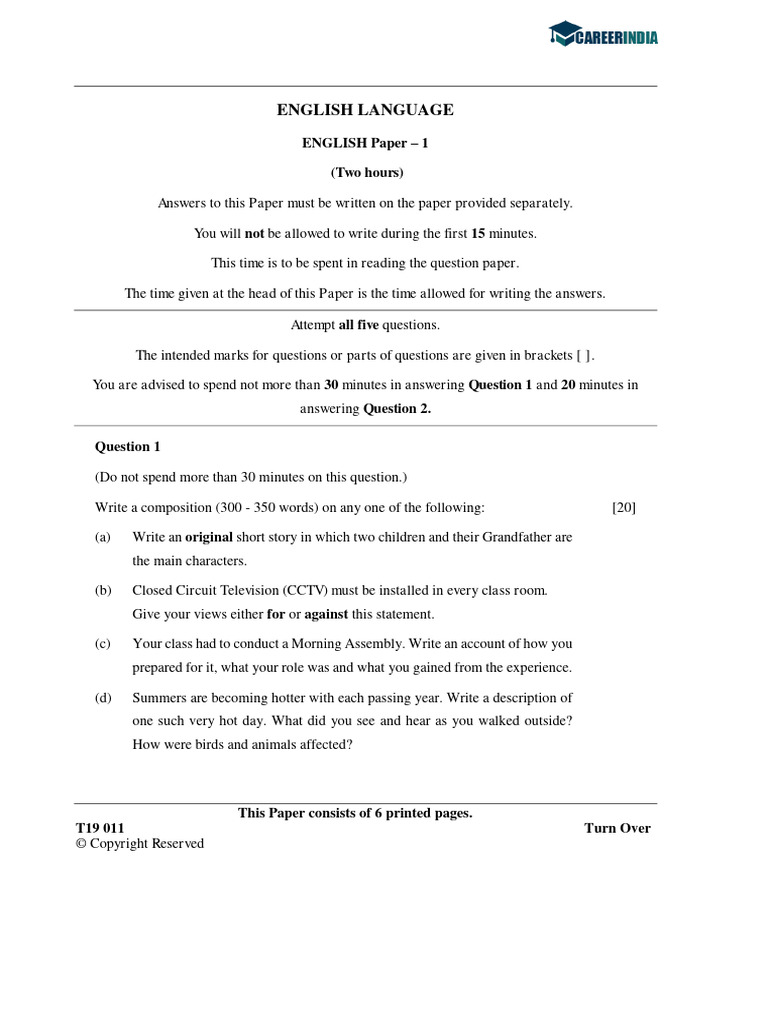 English Language Exam Paper Guide | PDF
