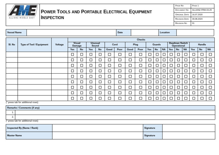 ALLIANZ-FRM-03.29 Power Tools and Portable Electrical Equipment ...