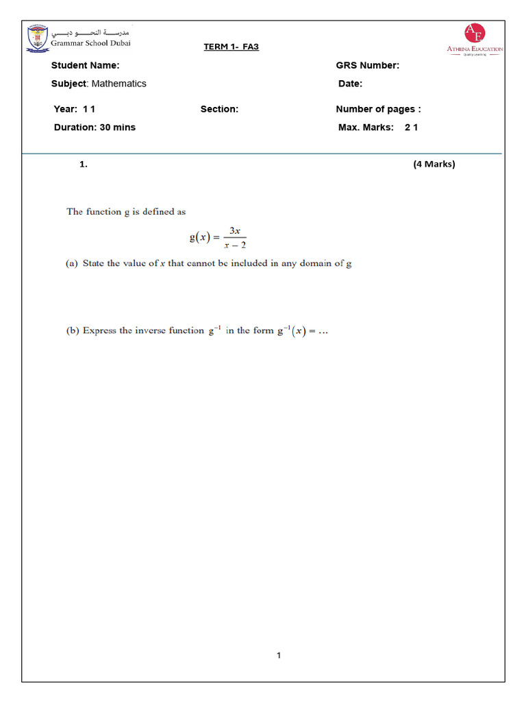 Fa3 - Functions - Yr 11 | PDF