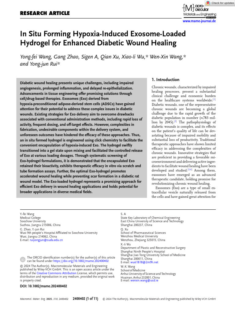 Exosome-Loaded Hydrogel for Diabetic Wounds | PDF | Wound | Wound Healing