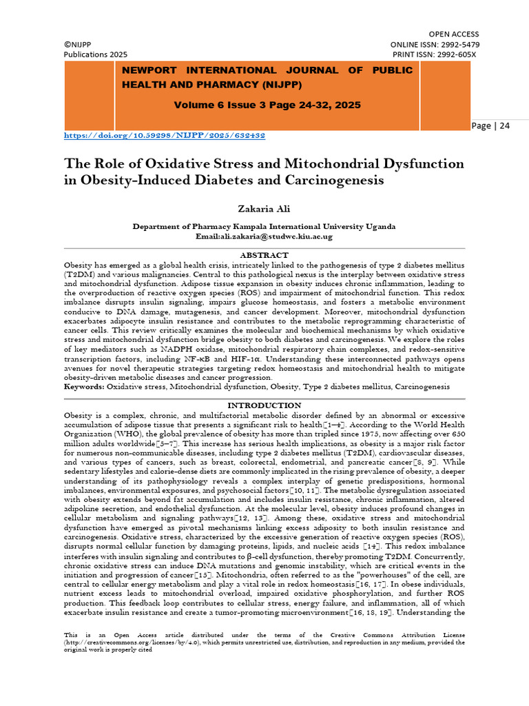 The Role of Oxidative Stress and Mitochondrial Dysfunction in Obesity ...