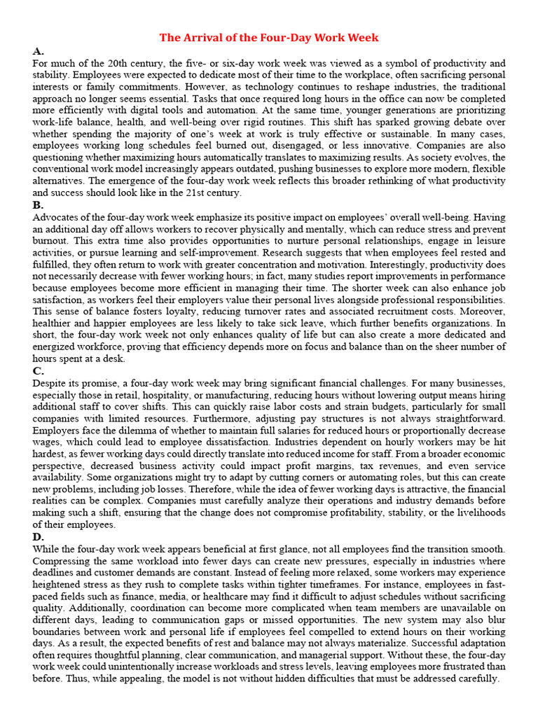 The Four-Day Work Week Explained | PDF | Employment | Labour Economics