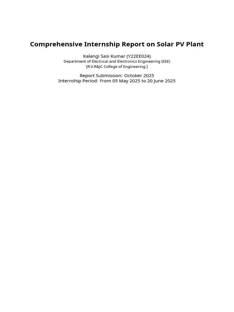 Solar PV Plant Internship Report | PDF | Photovoltaic System ...