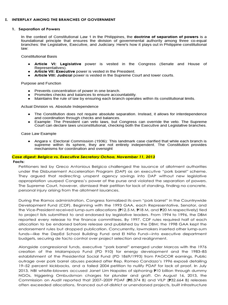 Constitutional Law - Interplay Among The Branches of Gov't | PDF ...